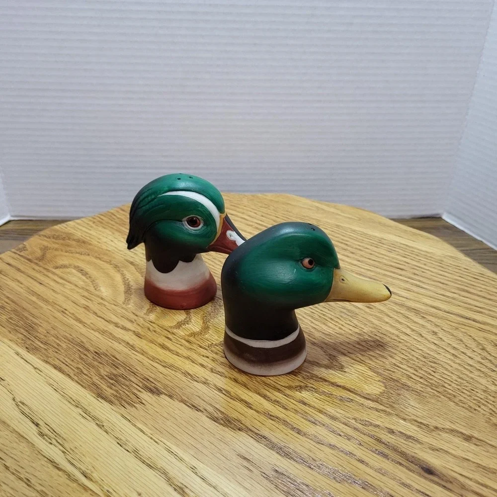 VTG Mallard Duck Head Salt And Pepper Shakers Set Large Ceramic